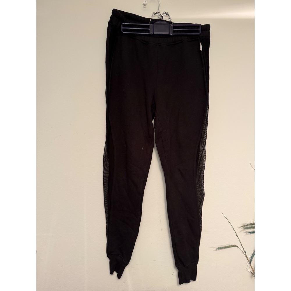 Good American Black Cotton Mesh Side Panel Joggers Tapered Sweatpants Black